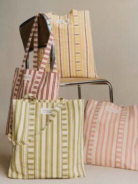 Sezane Green Stripe Tote Bag